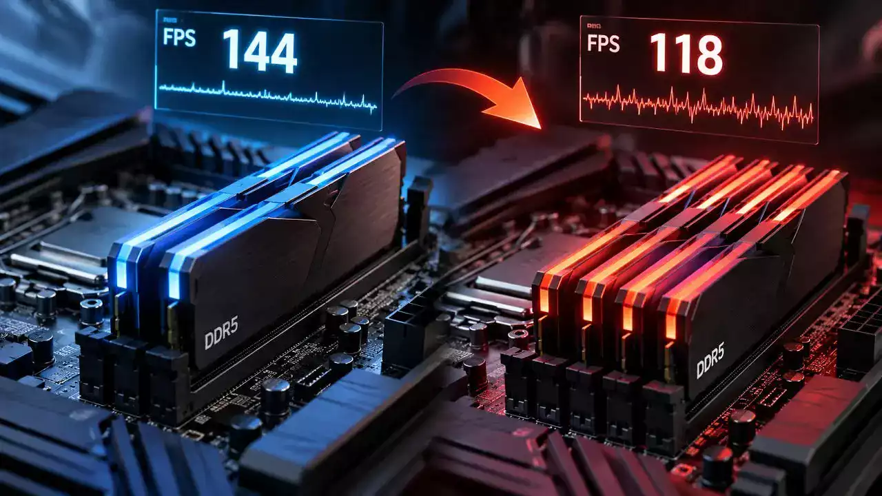 DDR5 메모리 4개 동시 사용 시 게이밍 시스템 성능 저하 가능